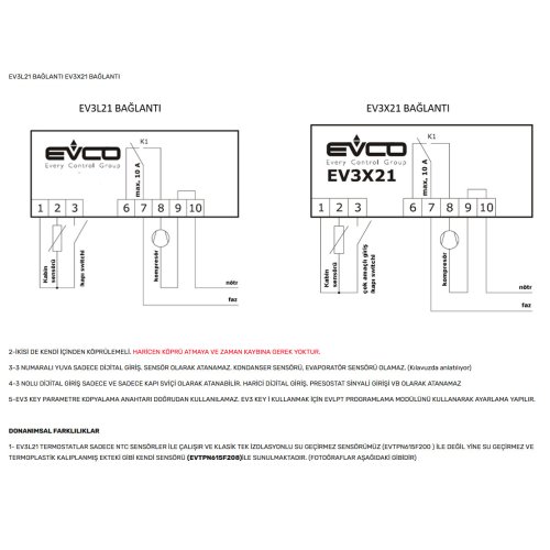 Evco EV3L21N7 Tek Sensör Dokunmatik Dijital Termostat